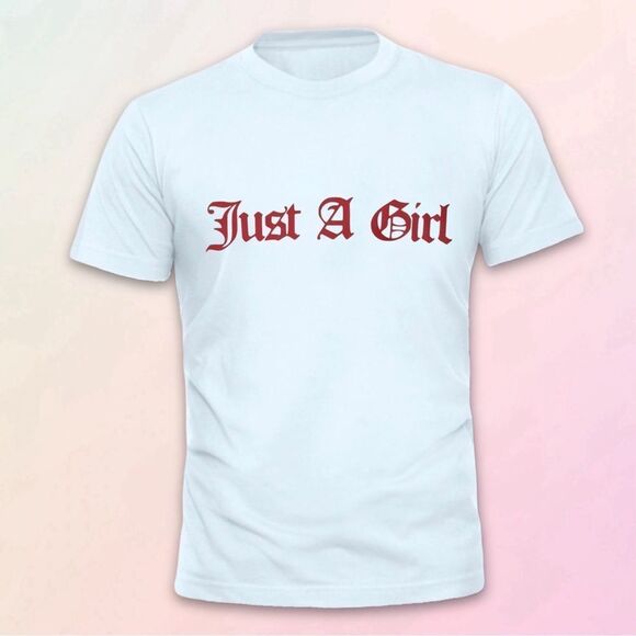 “Just A Girl”, Custom, Old English Style, Short Sleeve Tee - Picture 1 of 12